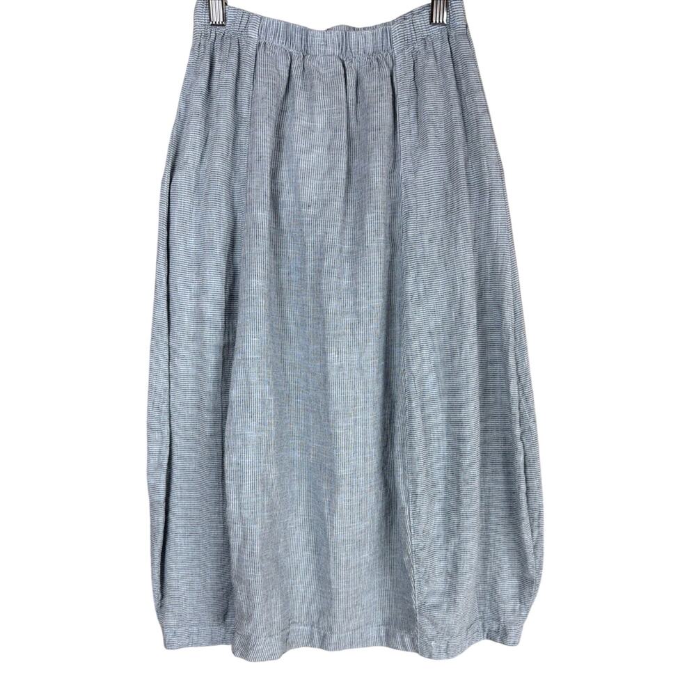 NWT Kleen Blue White Striped Elastic Waist Midi Skirt Size Large
